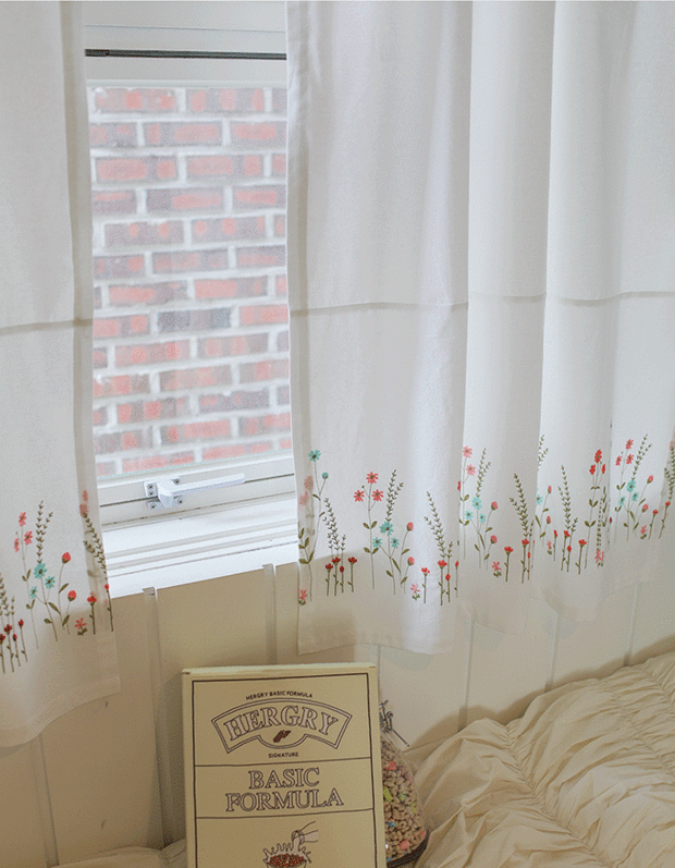 들꽃자수 광목 작은창커튼  가리개 아이방 창문커튼 짧은커텐